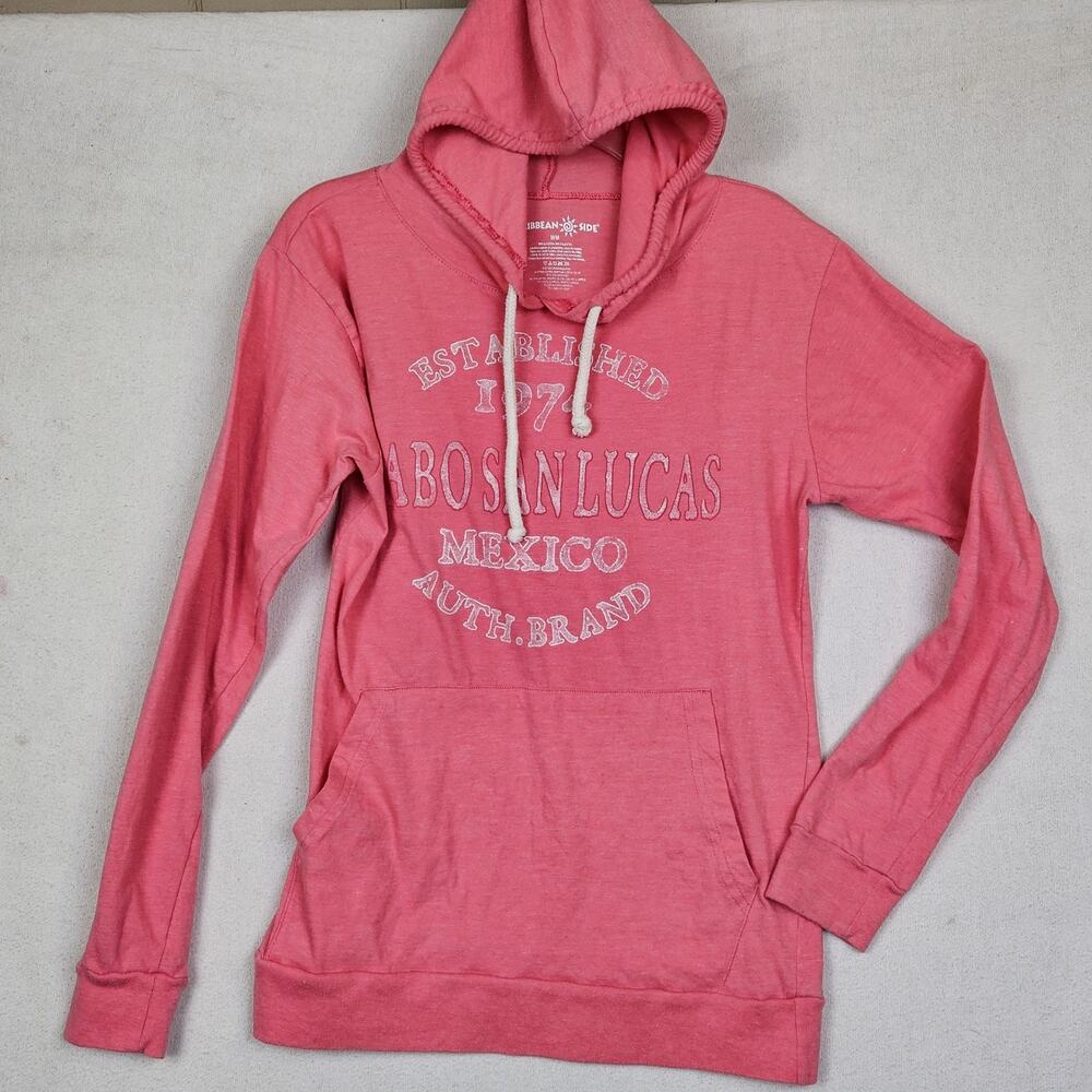 Caribbean Side Pullover Hoodie Women's Size M Long Sleeved Cabo San Lucas Pink